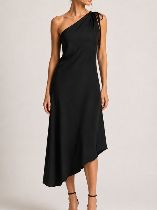 Laundry By Shelli Segal Dresses & Skirts - Vintage 90s Laundry by Shelli Segal Black Silk One Shoulder Dress Size 12